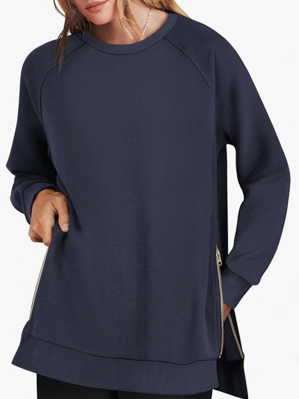 🩷Women's Classic Navy Crewneck Sweatshirt w/ side zippers.Worn twice.Tunic style